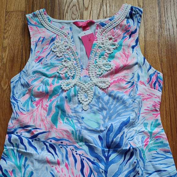 Lilly Pulitzer Harper Shift Dress Crew Blue Tint Kaleidoscope Coral Pink White S - Picture 10 of 16